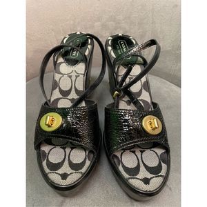 COACH LOGO MAE SOFT PATENT WEDGE SANDALS_ Size 11